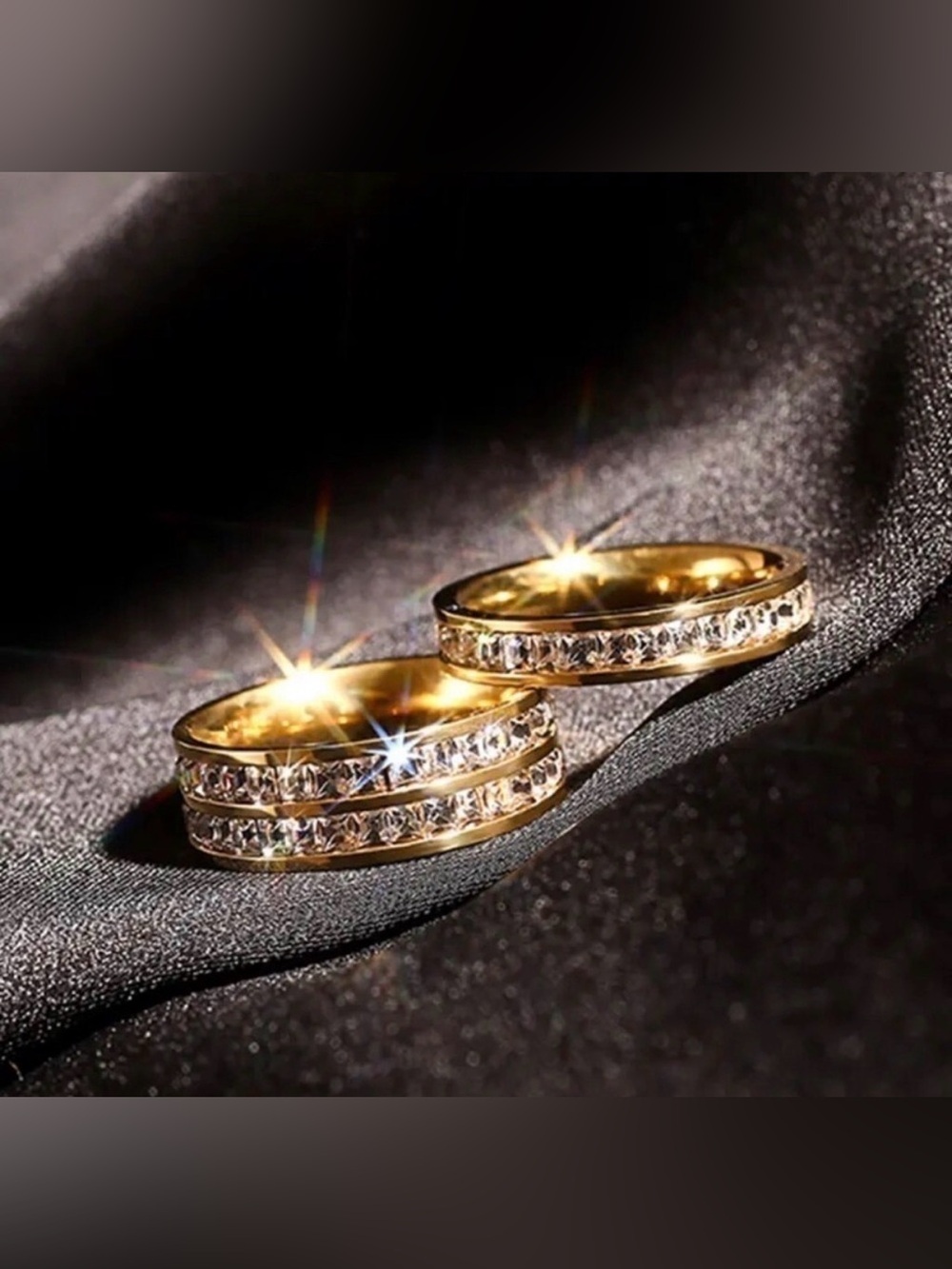 18K Gold Single Row Princess Cut Luxury Diamond I Ring Wedding Bridal No Fade - Picture 2 of 10